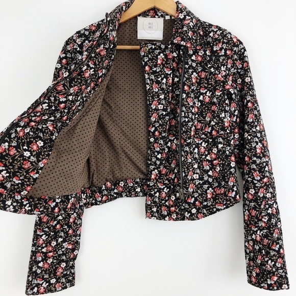 Anthro Hei Hei Tinsley Boho Long Sleeve Zippered Bomber Floral Jacket Sz 8 - Picture 5 of 8
